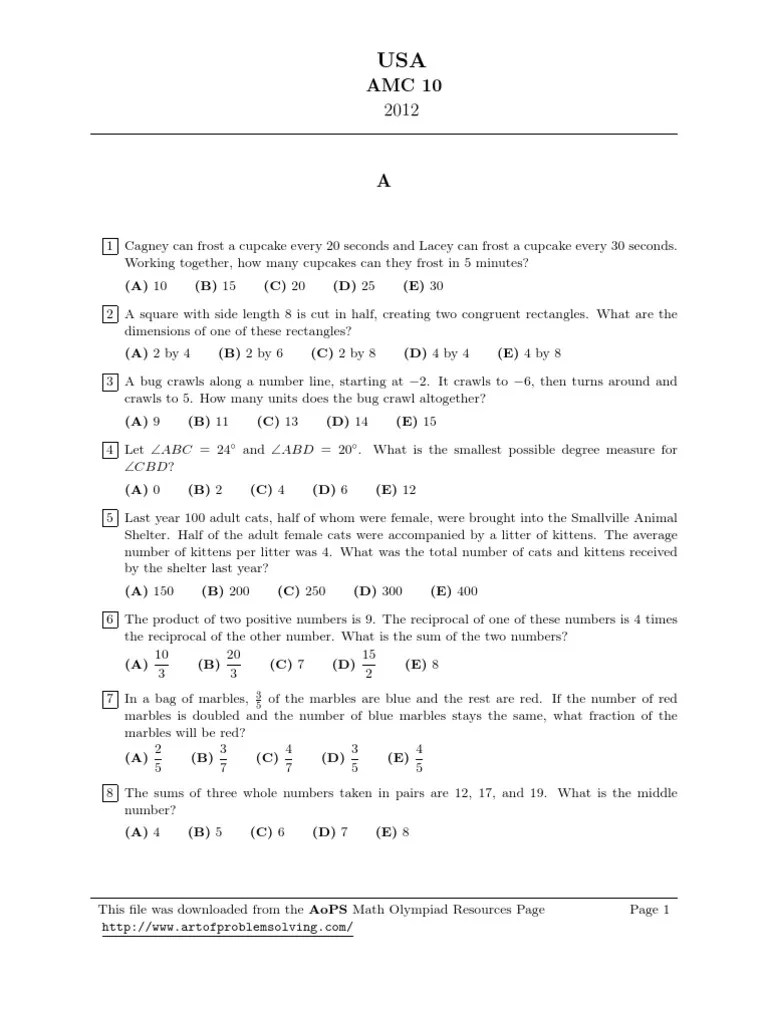 USA AMC 10 2012 Dice Elementary Mathematics