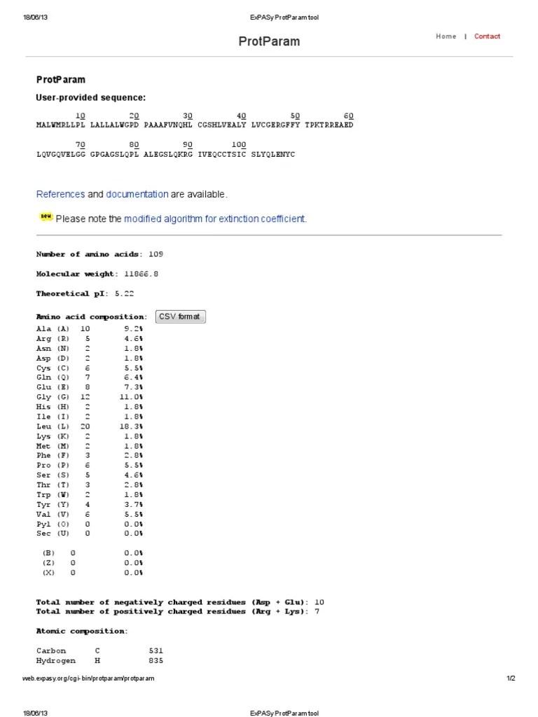 ExPASy ProtParam Tool