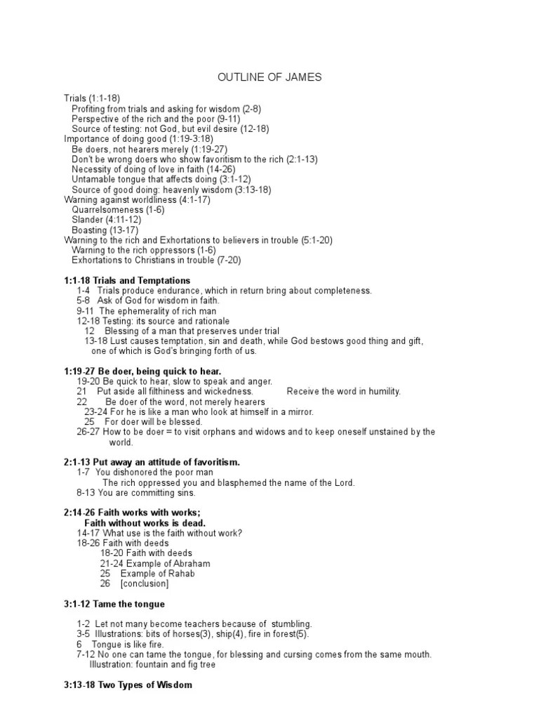 Outline Of James 1118 Trials and Temptations Patience Wisdom