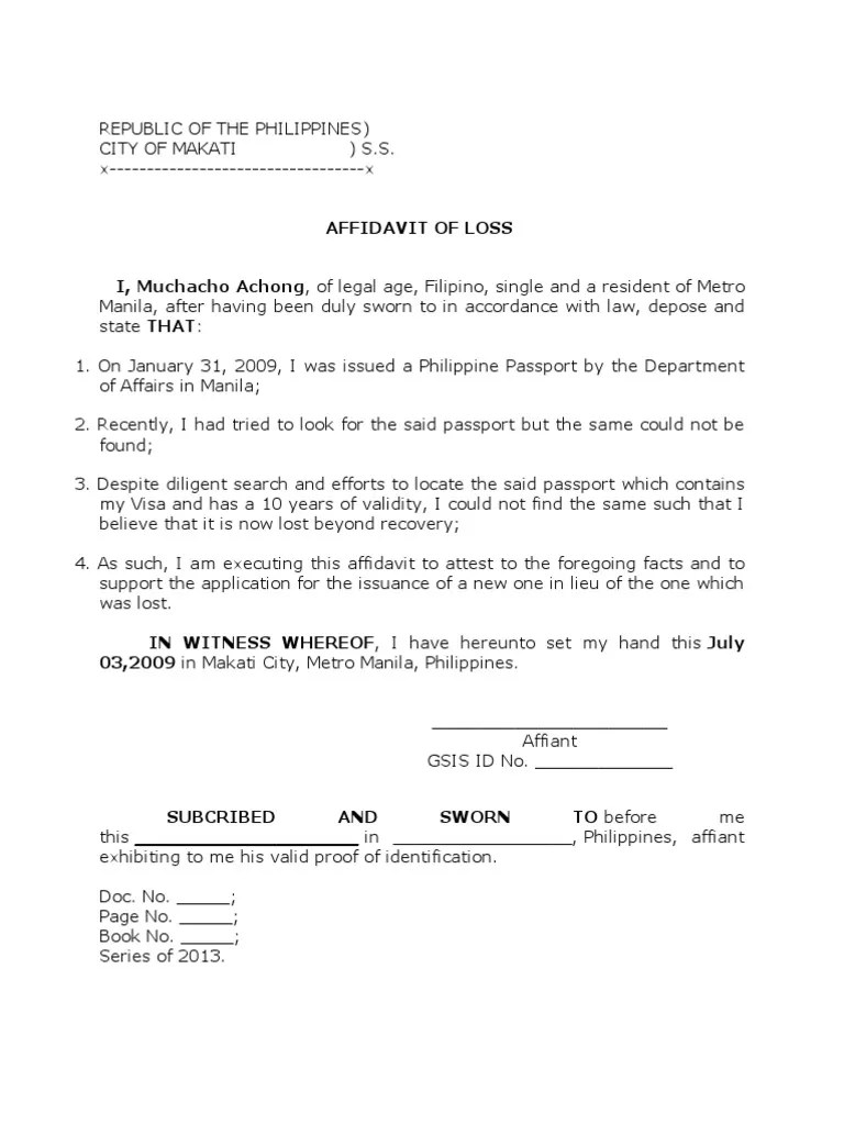 Tagalog s Affidavit Identity Document Free 30day Trial Scribd