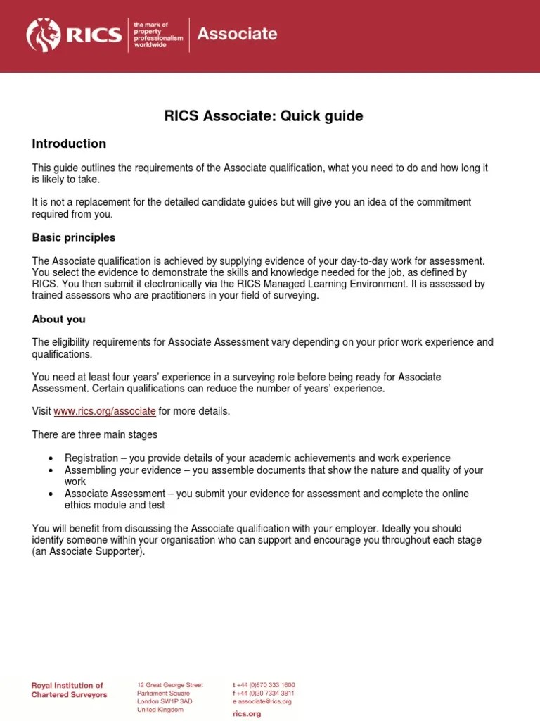 RICS Associate Quick Reference Guide Competence (Human Resources) Educational Assessment