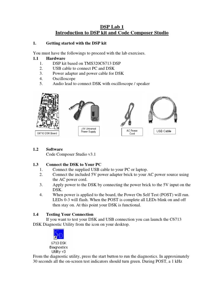 DSP Lab 1 Introduction To DSP Kit and Code Composer Studio PDF