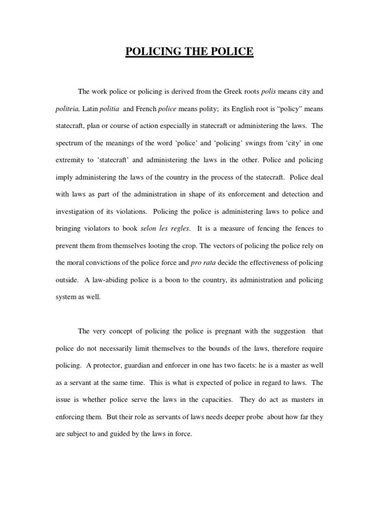 Policing the Police Essay Police Corruption