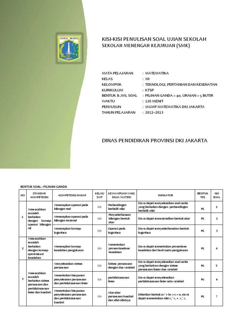 KISIKISI PENULISAN SOAL UJIAN SEKOLAH SEKOLAH MENENGAH KEJURUAN (SMK