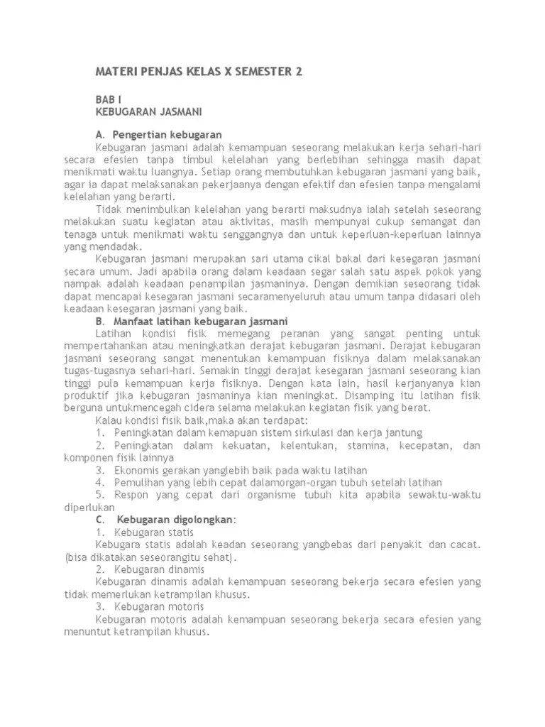 Materi Penjas Kelas X Semester 2 | PDF
