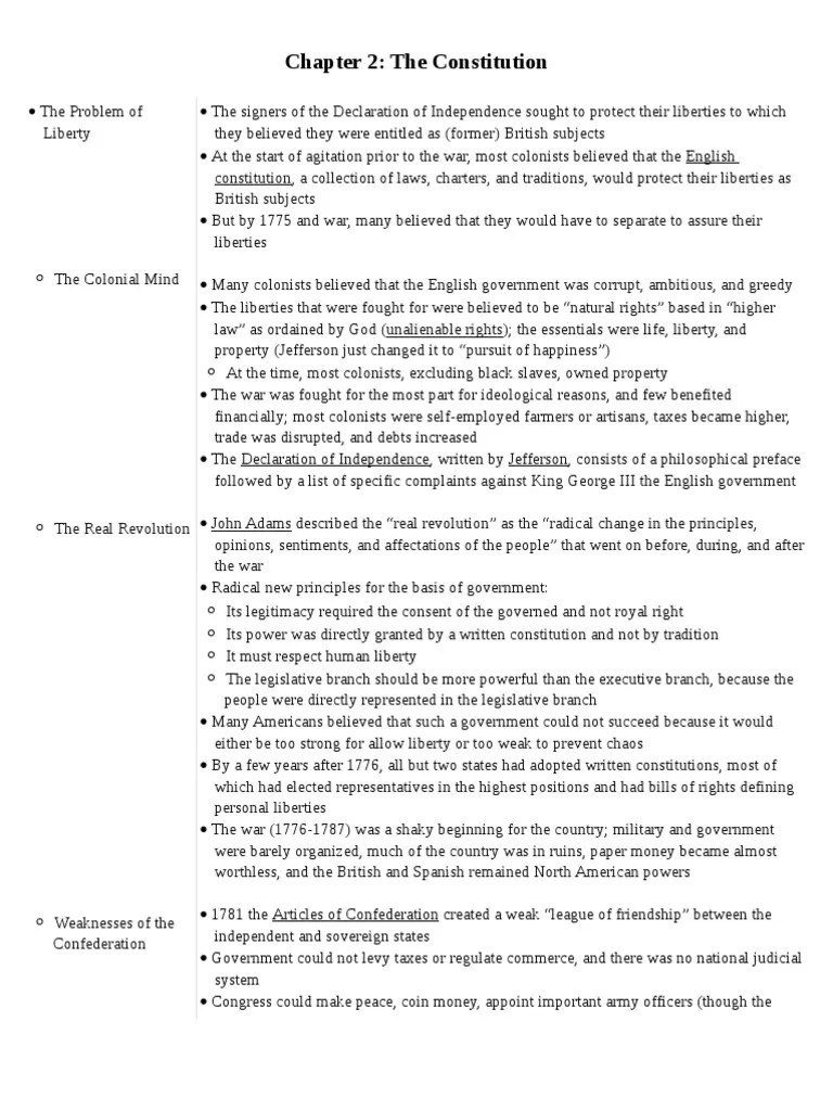 AP US Government Chapter 2 Notes United States Bill Of Rights