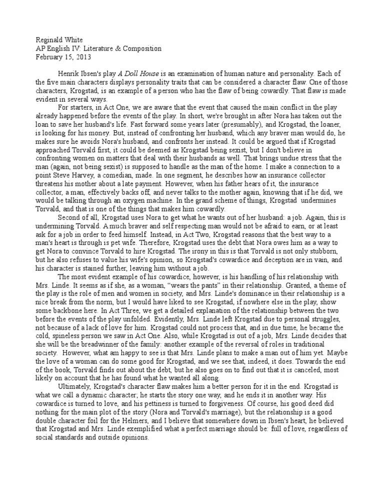 A Doll House Character Analysis Essay PDF A Doll's House