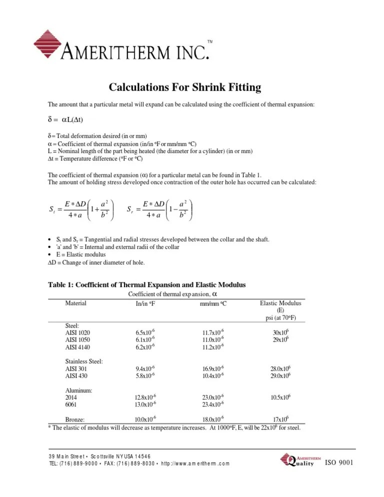 Calculations For Shrink Fitting PDF