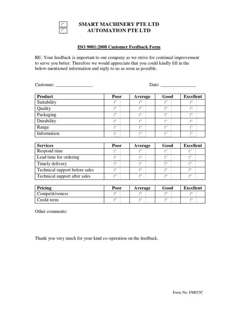Customer Feedback Form PDF