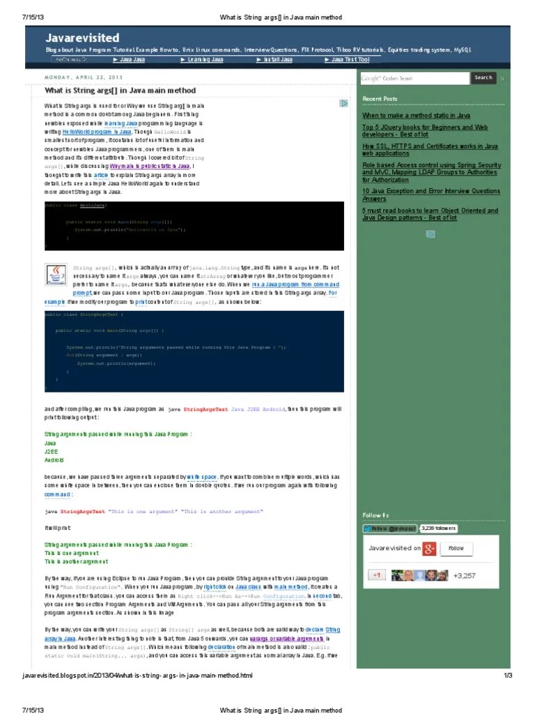What is String Args[] in Java Main Method Eclipse (Software) Java