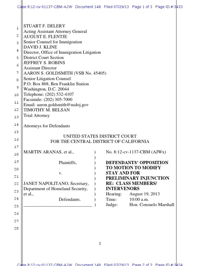 Defendants' Opposition To Motion To Modify Stay and For Preliminary Injunction Re Class Members