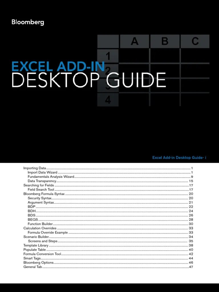 Bloomberg Excel Microsoft Excel Tab (Gui)
