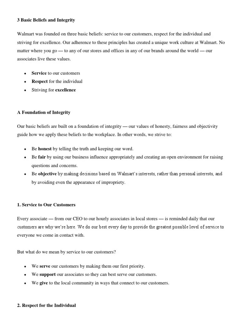 3 Basic Beliefs and Integrity Download Free PDF Walmart Supply Chain