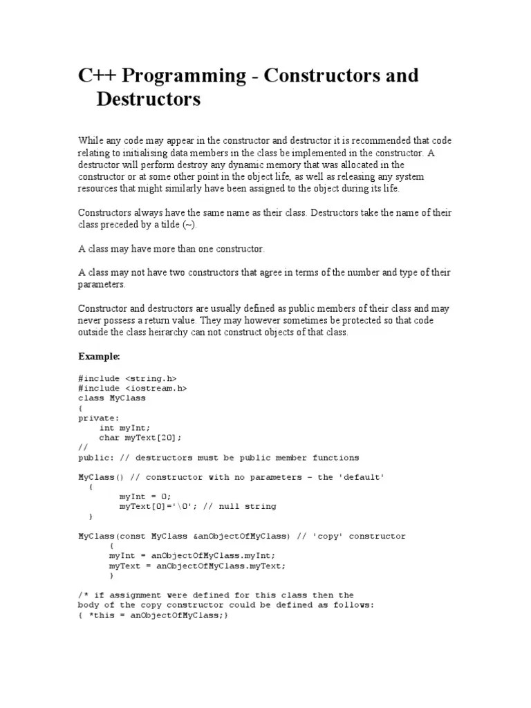 09 C++ Constructors and Destructors Constructor (Object Oriented