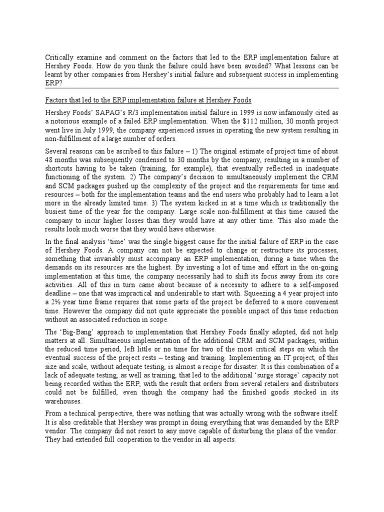Audit Plan For Hershey Foods Corporation Pdf Download