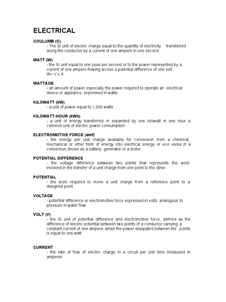 ELECTRICAL NOTES.doc | Electric Current | Electrical Wiring