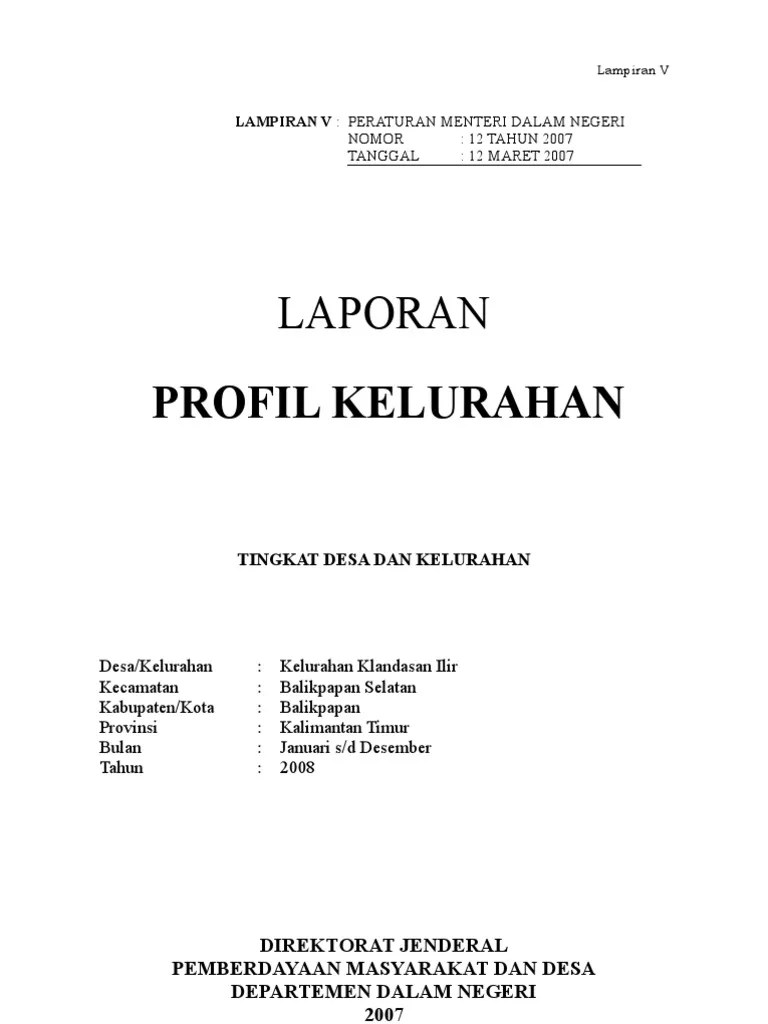 Lampiran Permendagri Nomor 12 Tahun 2007 Tentang Profil Desa Tentang