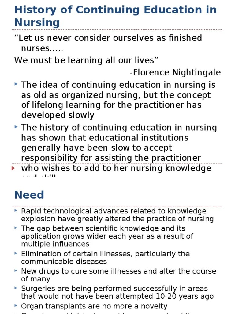 Continuing Education in Nursing Nursing Evaluation