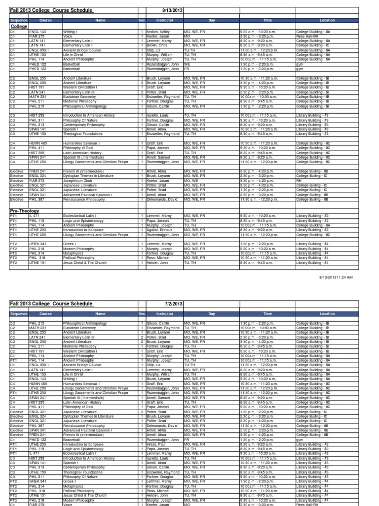 Fall 2013 College Course Schedule Sequence Course Name