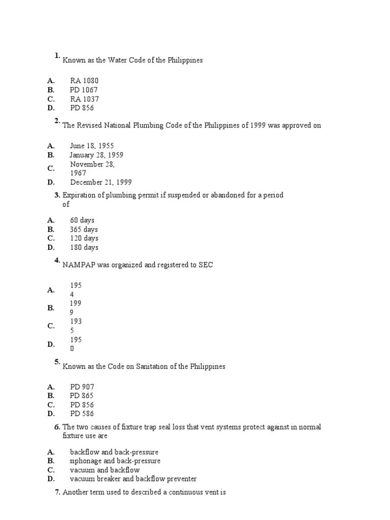 Plumbing Practice Questions.doc | Plumbing | Sink