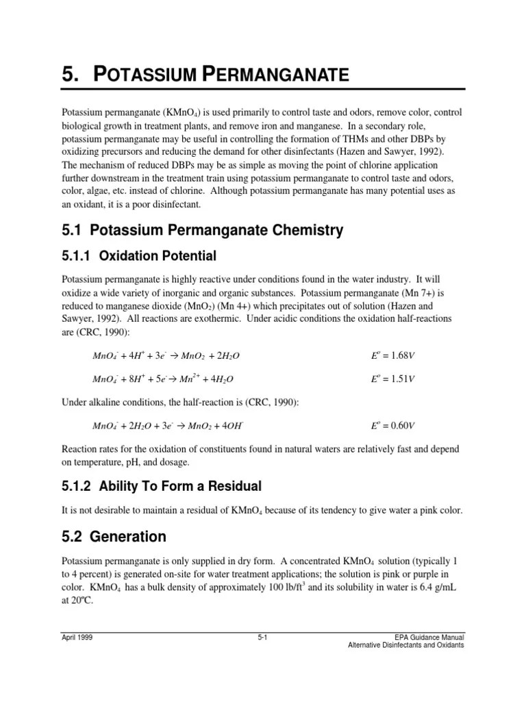Potassium Permanganate Water Purification Manganese