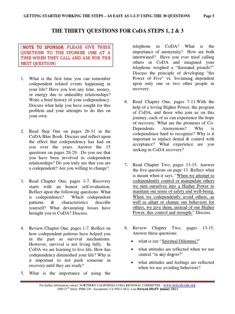 30 CoDA Questions PDF Prayer