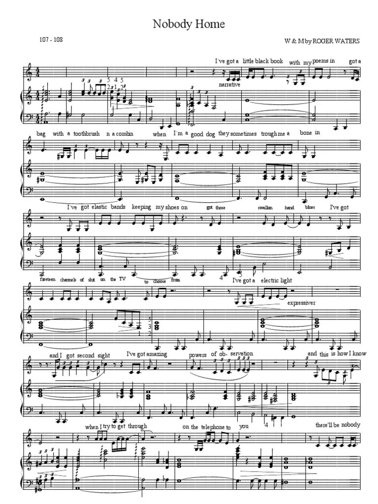 Pink Floyd Nobody Home SheetMusicCC