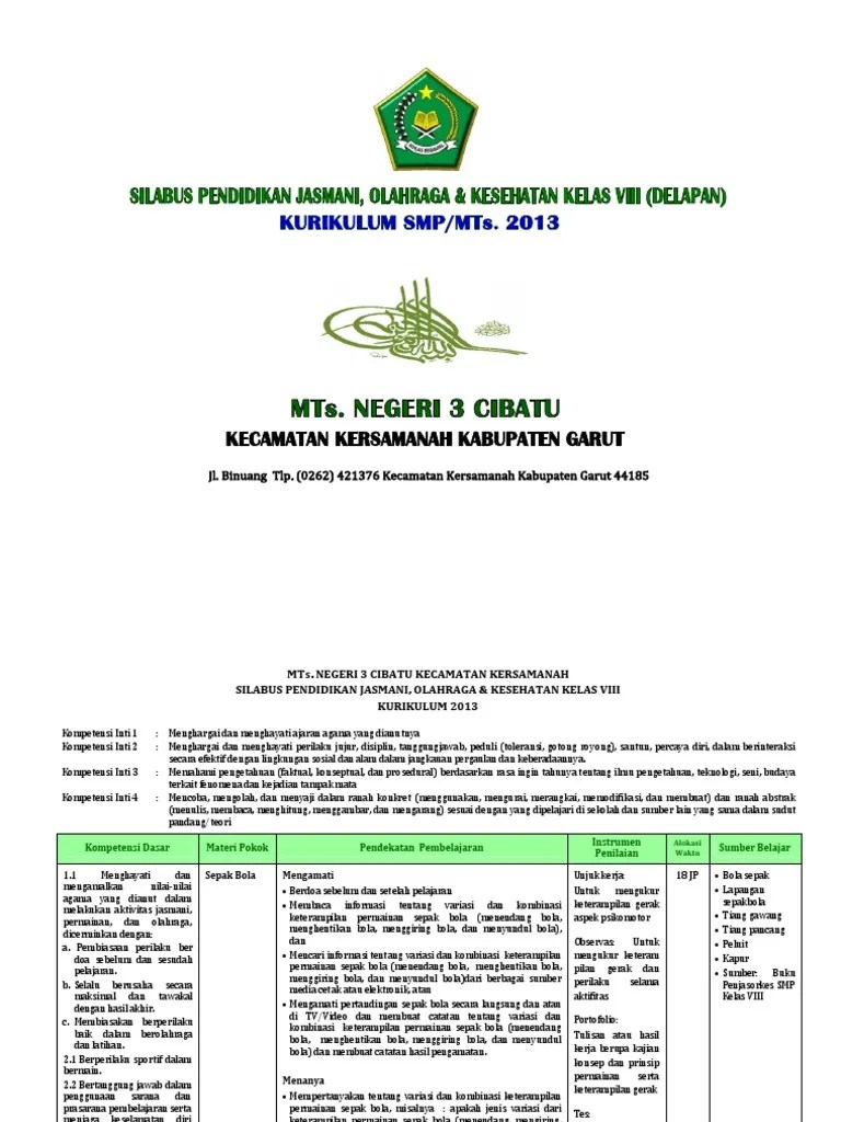 (9.2) Silabus Penjaskes SMP_MTs. Kls.viii Kurikulum 2013