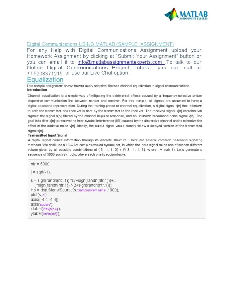 Equalization Digital Communications USING MATLAB (SAMPLE ASSIGNMENT