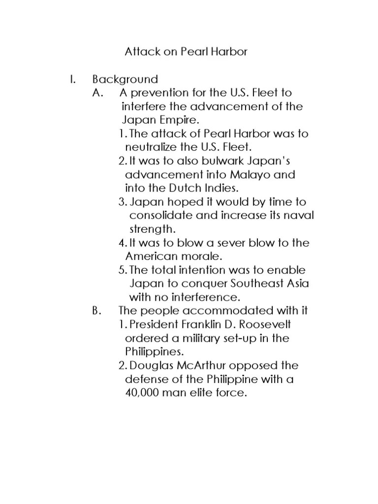 Attack on Pearl Harbor Sentence Outline