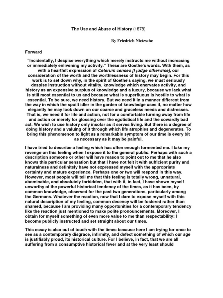 Nietzsche The Use and Abuse of History Antiquarian Feeling