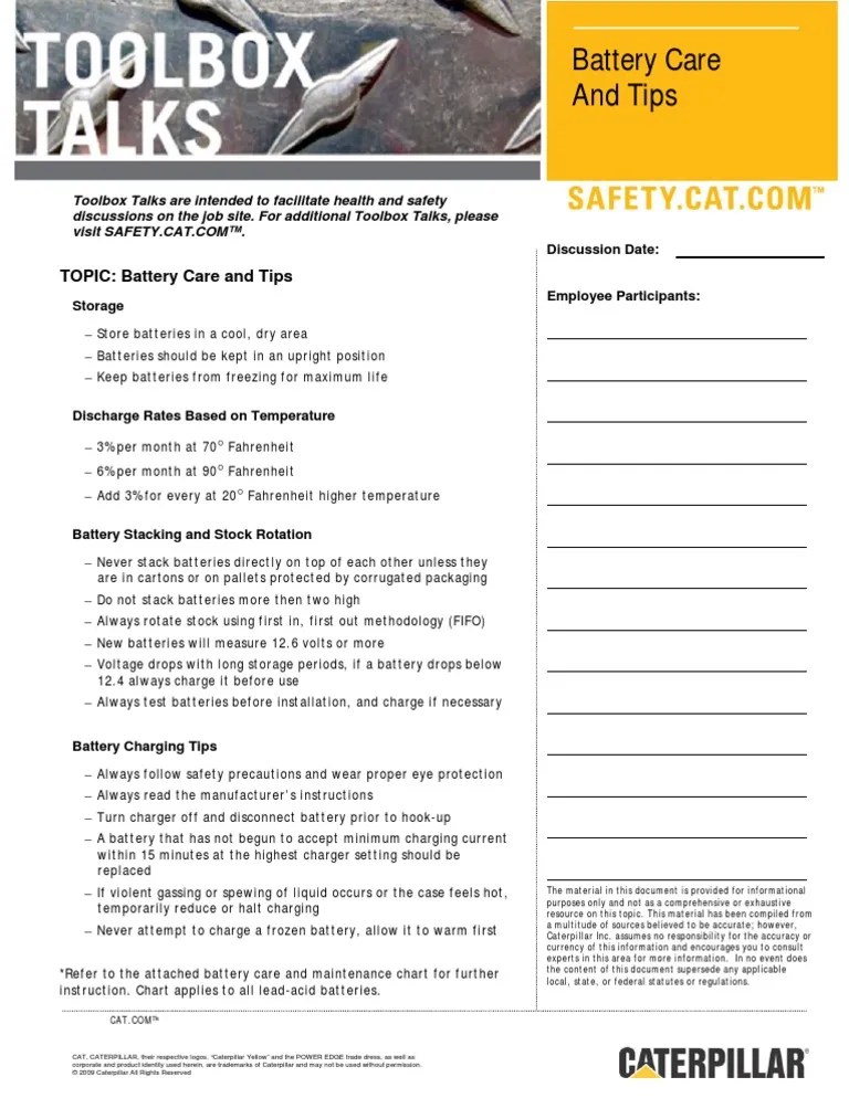 Toolbox Talk_Battery Care and Tips Battery (Electricity) Battery