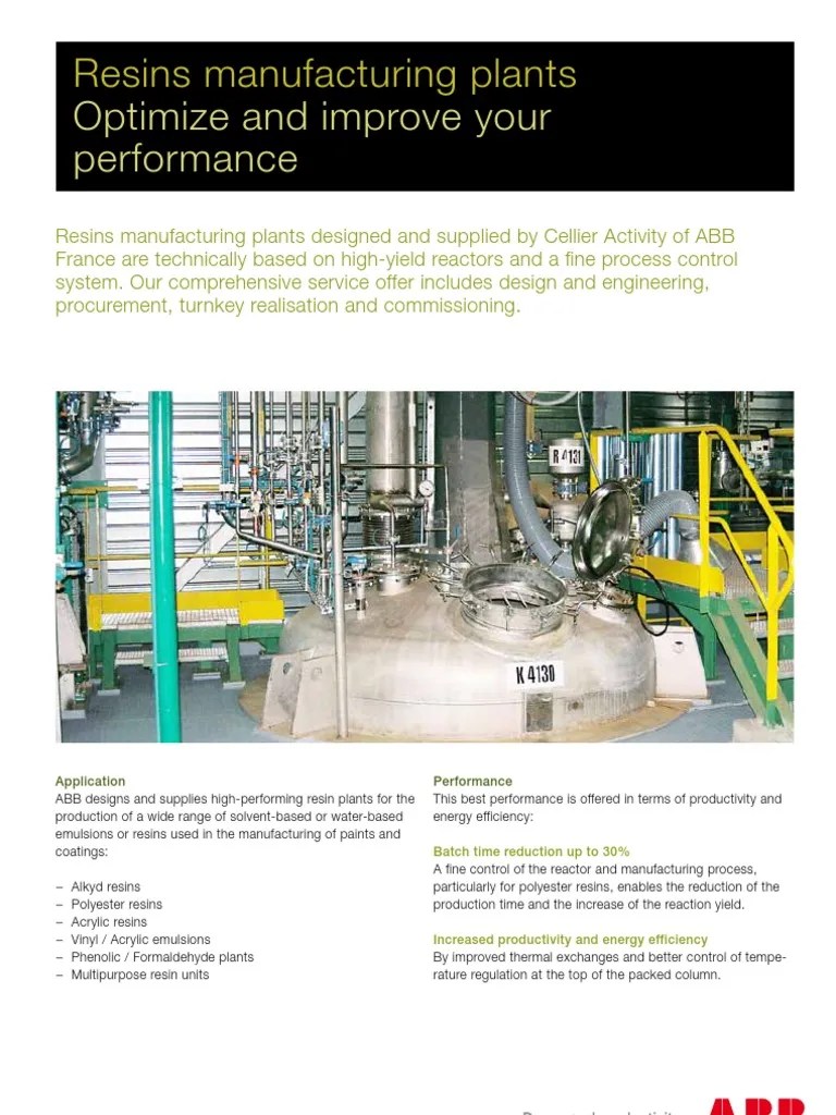 Resins Manufacturing Plants Automation Chemical Reactor