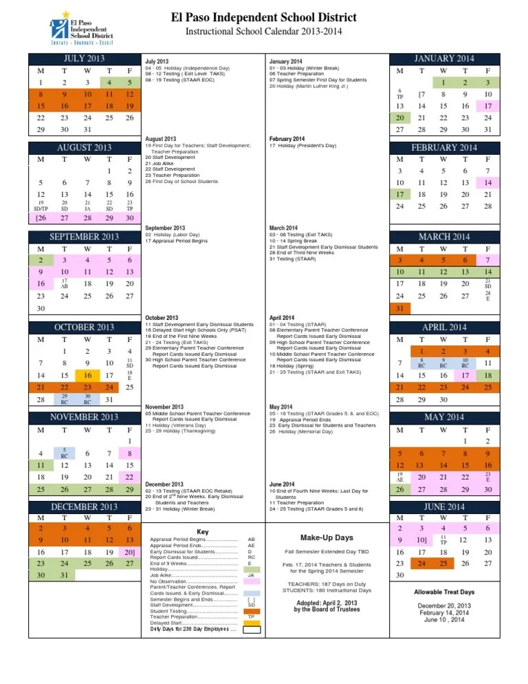 Episd Calendar 2024 24 Instructional Calender Episd 2013 2014 Schools Texas