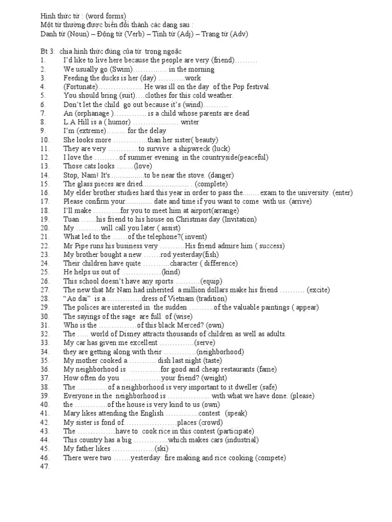 Bai Tap Word Forms Lop 8 Hot