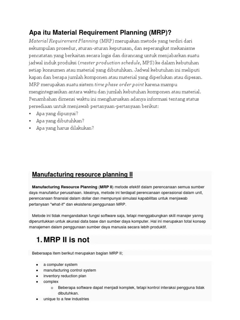 Apa Itu Material Requirement Planning
