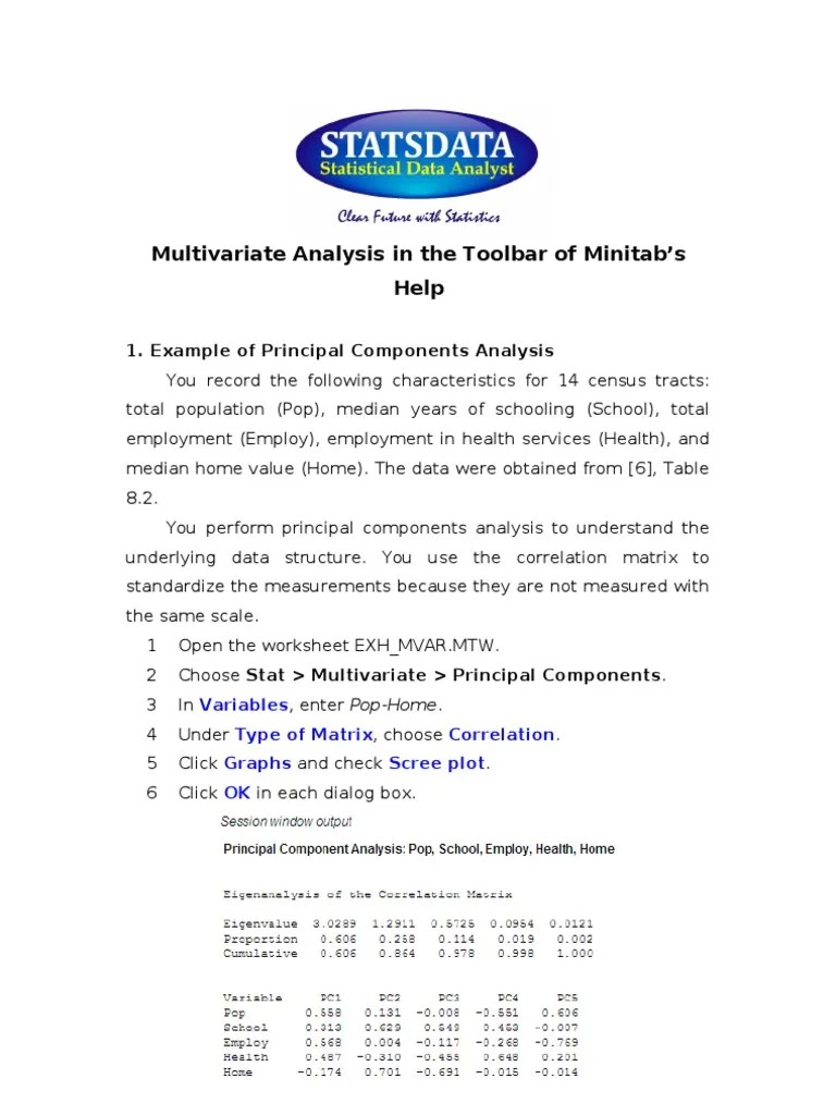 Multivariate Analysis in The Toolbar of Minitab's Help PDF Factor