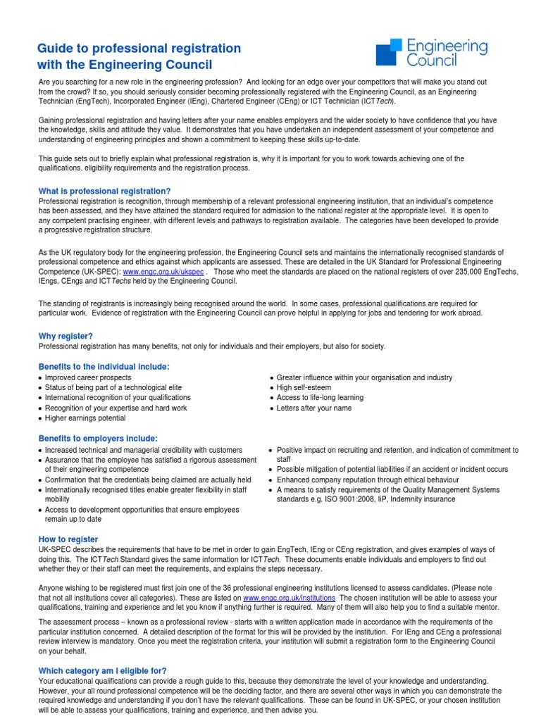 Guide to professional registration with the Engineering Council
