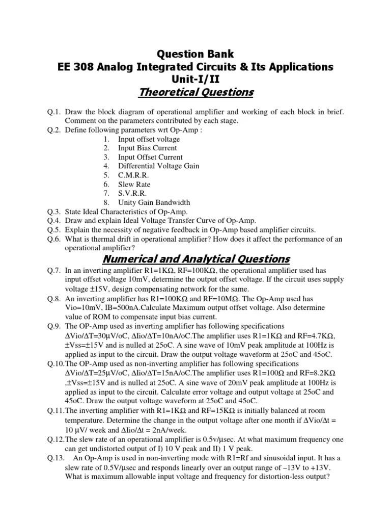 Unit12Question Bank PDF PDF Operational Amplifier Amplifier