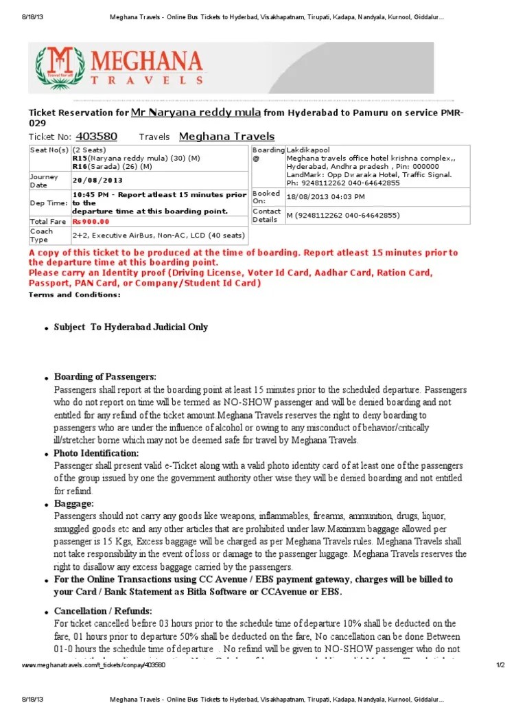 Meghana Travels Online Bus Tickets To Hyderbad