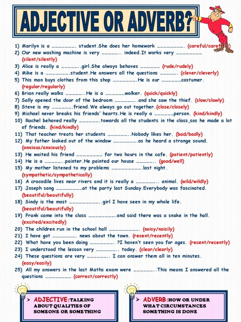 Adjective or Adverb Worksheet Adverb Leisure Free 30day Trial