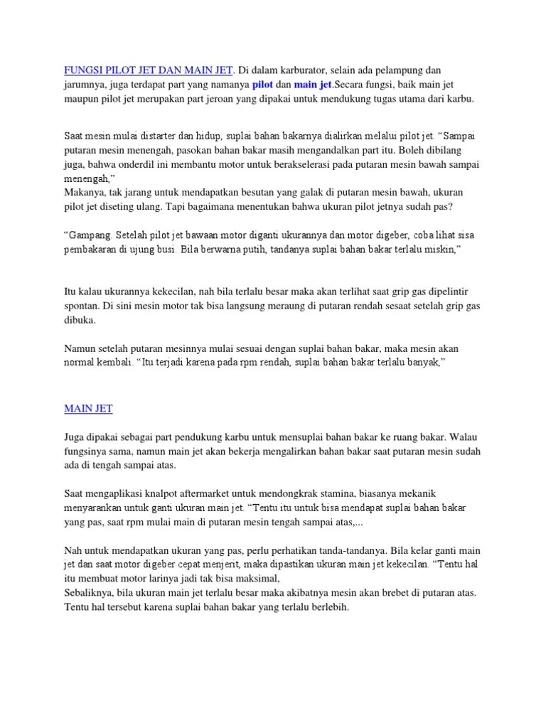 Fungsi Pilot Jet Dan Main Jet | PDF