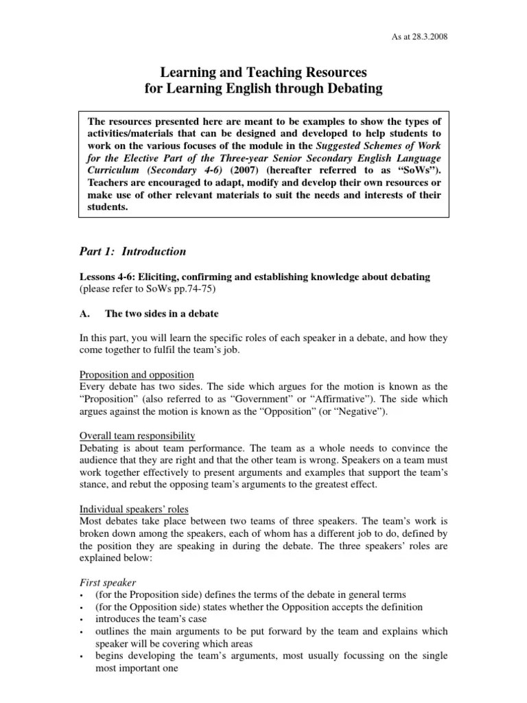 Debating Teaching Resources Public Speaking Argument