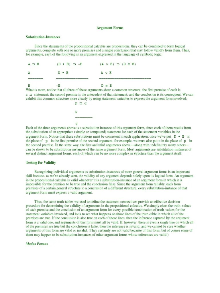 Argument Forms Validity Argument