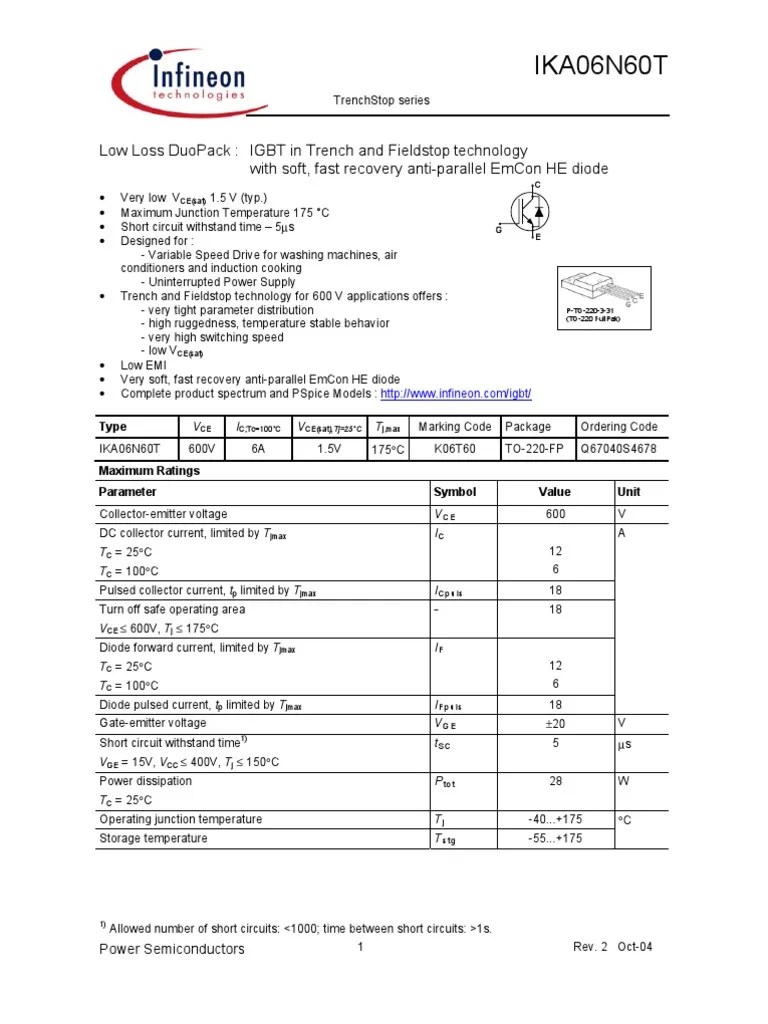 IKA06N60T Data Sheets Diode Electrical Components