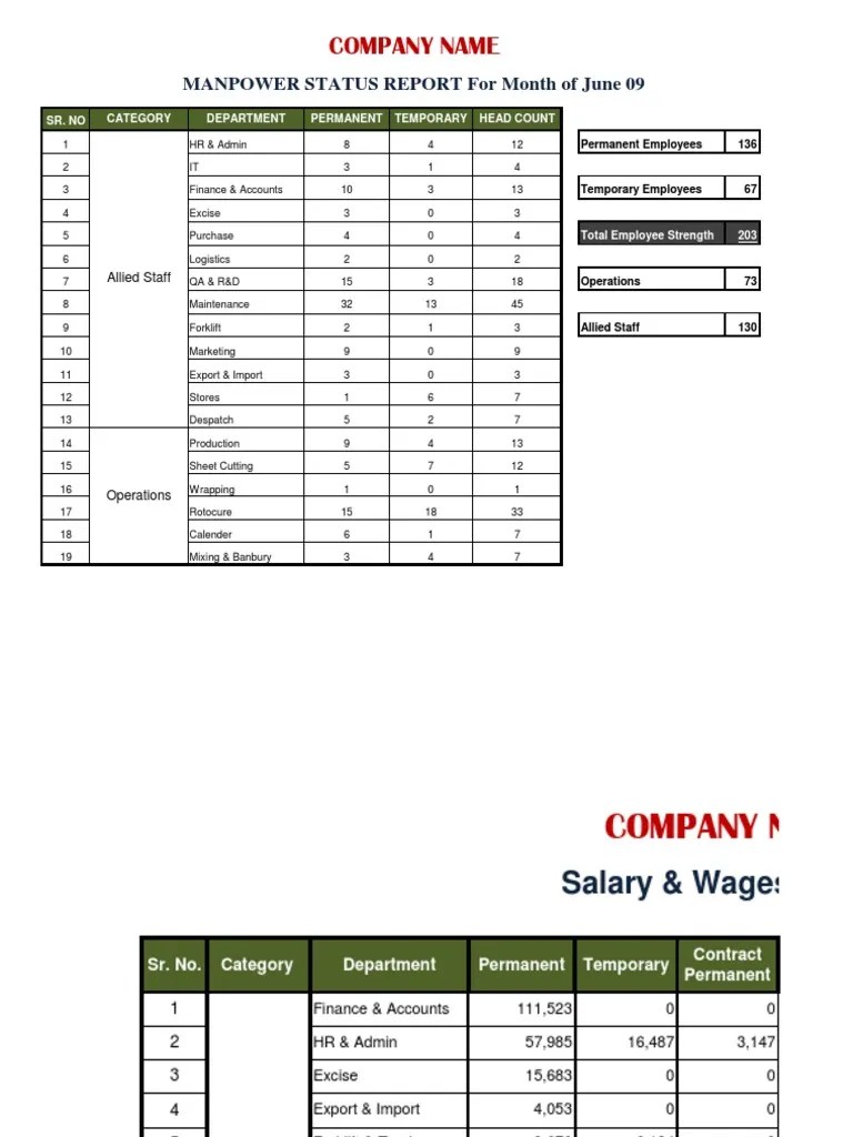 Company Name Manpower Status Report For Month of June 09 PDF