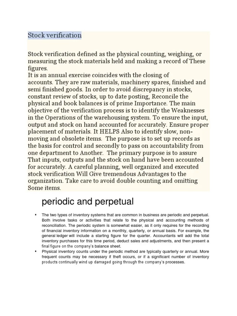 Stock Verification Explaination Inventory Business