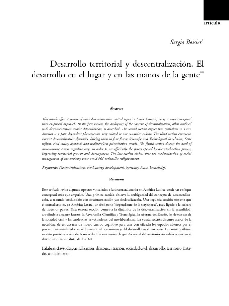 Desarrollo Territorial y Descentralizacion Sergio Boisier PDF