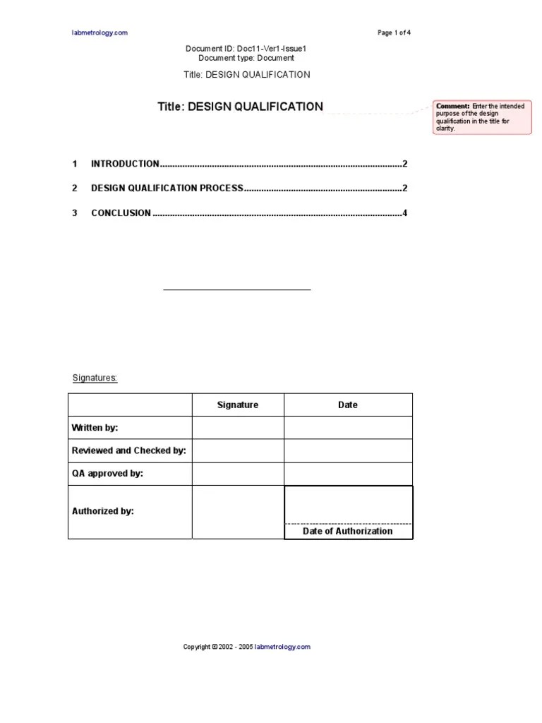 Design Qualification Template Specification (Technical Standard