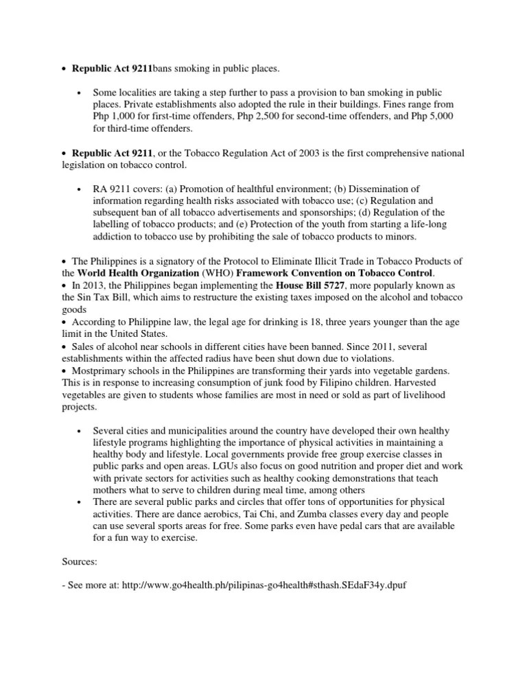 Republic Act 9211 Physical Exercise Smoking
